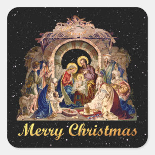 Vintage-Weihnachtsstickers Quadratischer Aufkleber