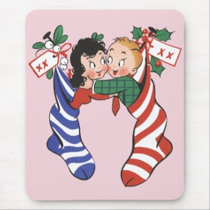 Vintage-Weihnachtsstrümpfe mit süßen Kindern Mousepad