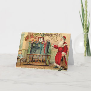 Vintage-Weihnachtsstrumpfkarte Feiertagskarte