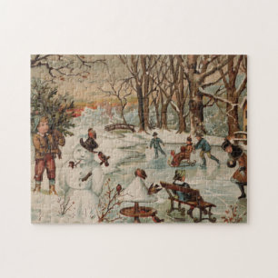 Vintage Weihnachtsszene Eislaufen