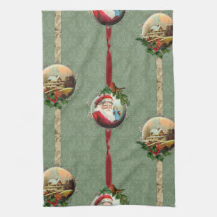 Vintage Weihnachtsszenen und -damast Handtuch