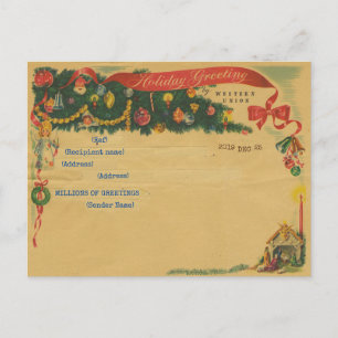 Vintage-Weihnachtstelegramm (Anpassbar) Postkarte