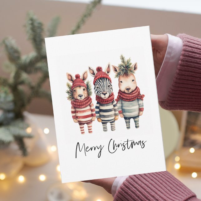Vintage Weihnachtstiere in Aquarellen Feiertagskarte (Von Creator hochgeladen)