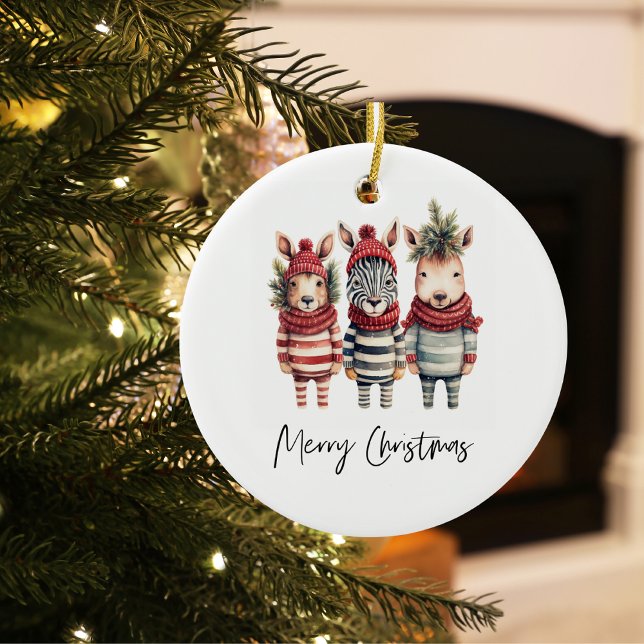Vintage Weihnachtstiere in Aquarellen Keramik Ornament (Von Creator hochgeladen)