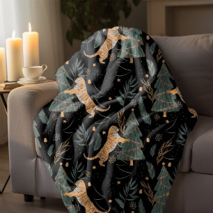 "Vintage-Weihnachtstiger mit Weihnachtsbaum Schwar Sherpadecke