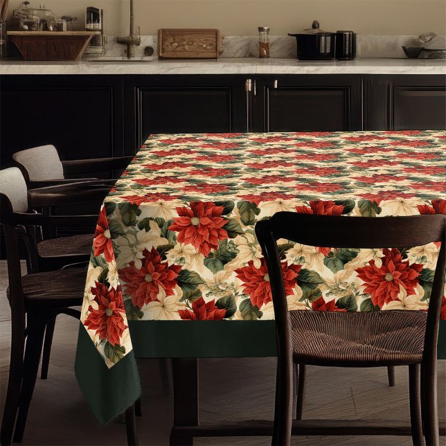 Vintage-Weihnachtstischdecke mit Poinsettien-Muste Tischdecke (Vintage Christmas Tablecloth Poinsettia Pattern)