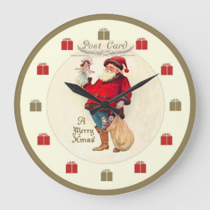 Vintage Weihnachtsuhr - Sankt mit Puppe Große Wanduhr