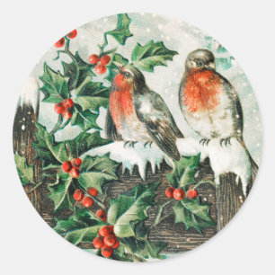Vintage Weihnachtsvögel Feiertag   Runder Aufkleber