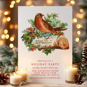 Vintage-Weihnachtsvogel-Stechpalme-Retro-Feierpart Einladung