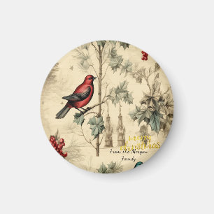 Vintage Weihnachtsvögel Stechpalmen-Beeren Magnet