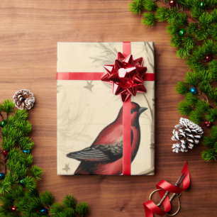 Vintage-Weihnachtsvögel Stechpalmenbeere Geschenkpapier