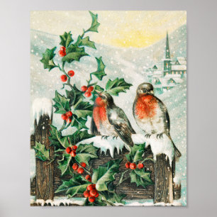 Vintage-Weihnachtsvögel Urlaub  Poster