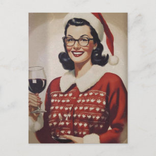 Vintage-Weihnachtswein für Frauen Postkarte