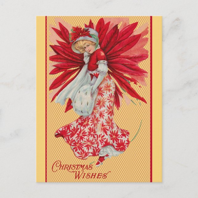 Vintage Weihnachtswünsche von Poinsettia Postkarte (Vorderseite)