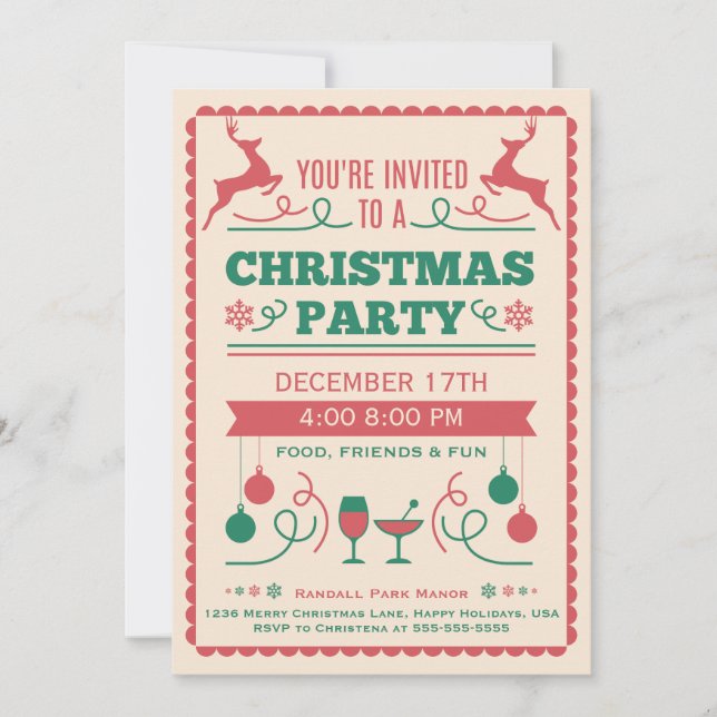 Vintage Weihnachtszeit Party Einladung (Vorderseite)