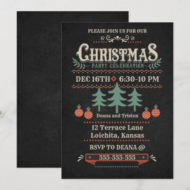 Vintage Weihnachtszeit-Party Einladung (Vorne/Hinten)