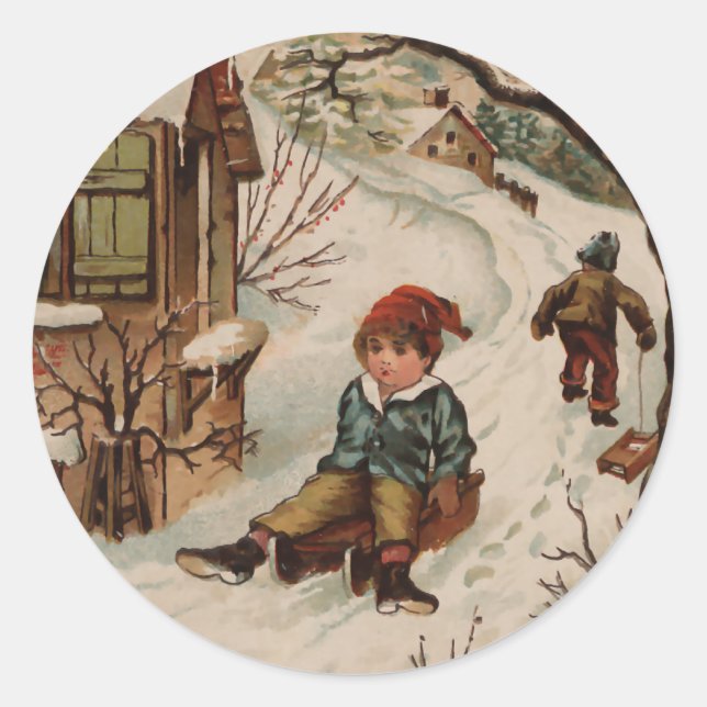 Vintage Weihnachtszeit Runder Aufkleber (Vorderseite)