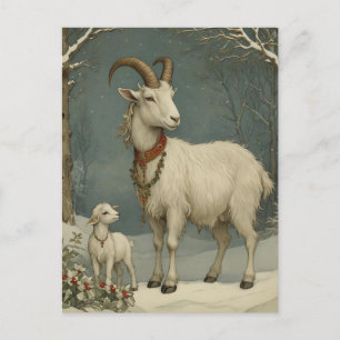 Vintage Weihnachtsziege, Frohe Weihnachtszeit Kart Feiertagspostkarte