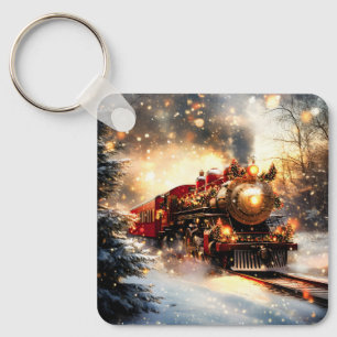 Vintage Weihnachtszug-Express in einer schneebedec Schlüsselanhänger