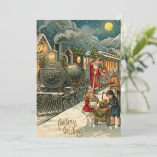 Vintage-Weihnachtszug mit Santa-Kindern Dankeskarte
