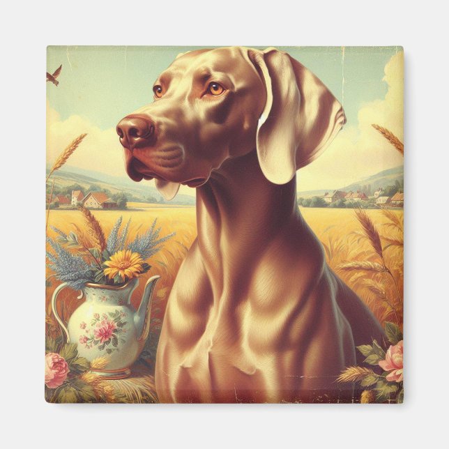 Vintage Weimaraner-Malerei Magnet (Vorne)