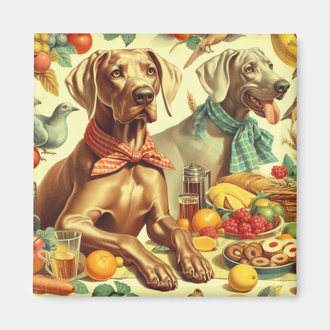 Vintage Weimaraner-Malerei Magnet (Vorne)
