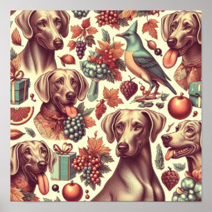 Vintage Weimaraner-Nahtlose Illustration Poster