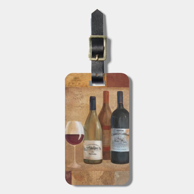 Vintage Wein-Flaschen und Wein-Glas Gepäckanhänger (Vorderseite vertikal)