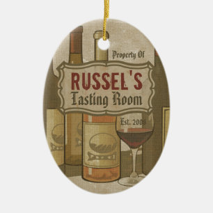 Vintage-Weinflaschen personalisierter Weihnachtssc Keramikornament