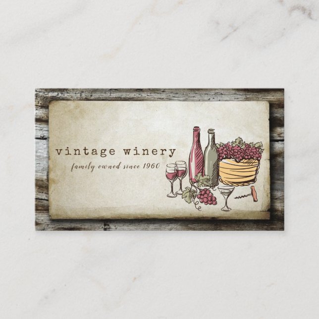 Vintage Weinkellerei mit Handbemalung Visitenkarte (Vorderseite)