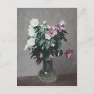 Vintage Weiß- und Rosatalge in einer Vase Postkarte
