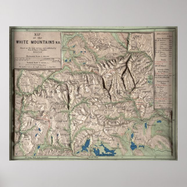 Vintage Weiße Berge Physikalische Karte (1872) Poster (Vorne)