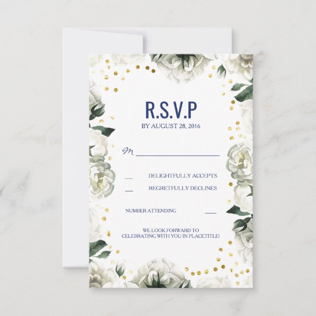 Vintage weiße Blume Hochzeitskarten RSVP Karte (Vorderseite)
