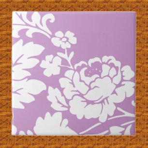 Vintage Weiße Blumensilhouette auf Lavendel Fliese