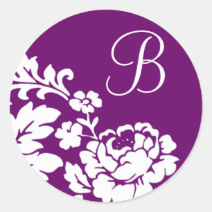 Vintage weiße Floralsilhouette auf Lavendel  Runder Aufkleber