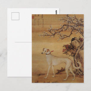Vintage Weiße Greyhound unter Blüten Postkarte