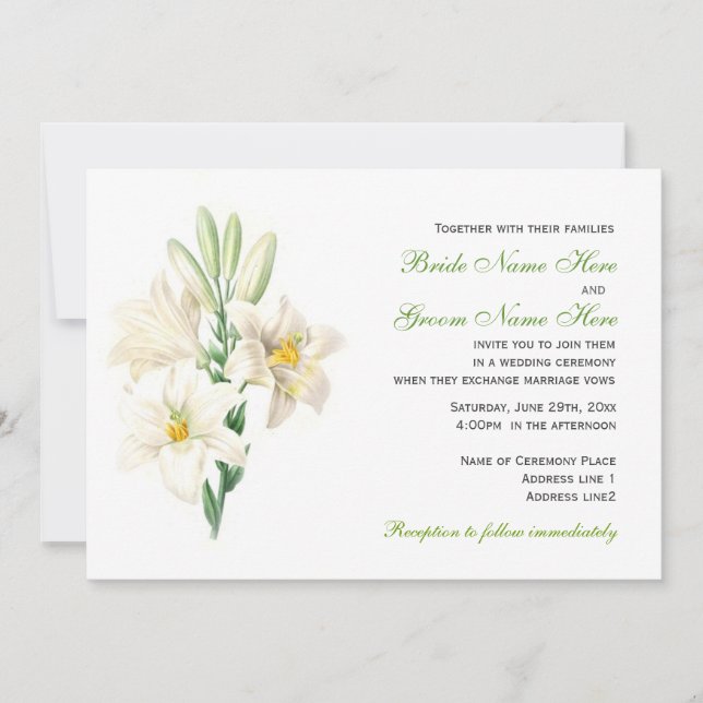 Vintage weiße Lilie Blume Hochzeitseinladungen. Einladung (Vorderseite)