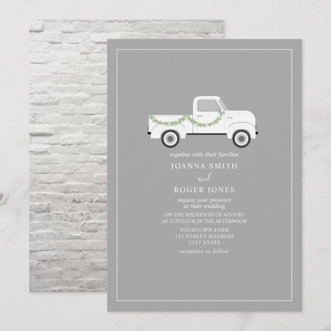 Vintage Weiße Lkw-Hochzeit Einladung (Vorne/Hinten)