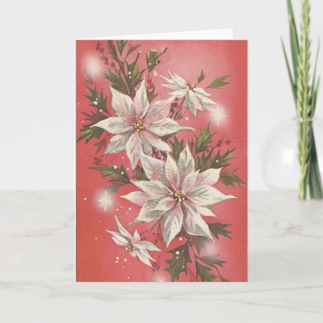 Vintage weiße Poinsettia Feiertagskarte (Vorderseite)
