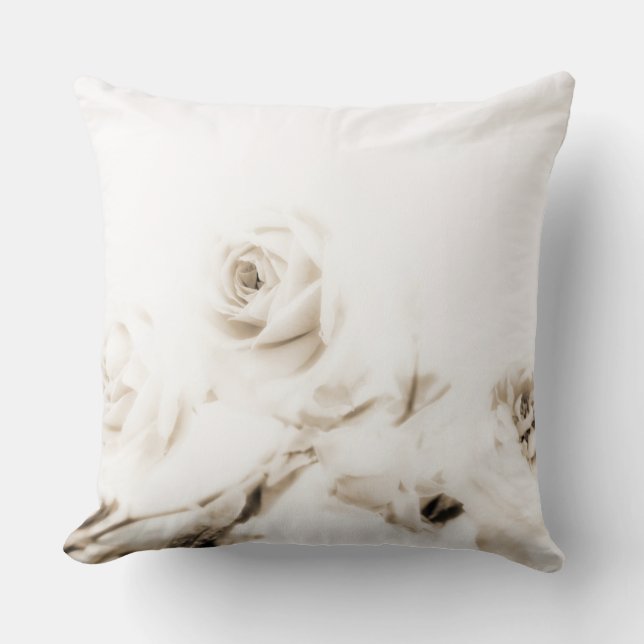 Vintage weiße Rosen-Blume Kissen (Vorderseite)