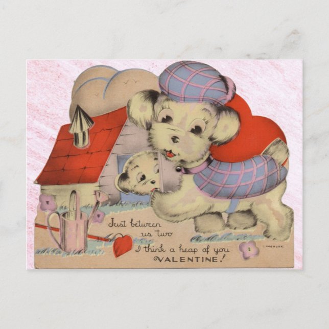 Vintage Welpe Liebe Valentine Postkarte (Vorderseite)