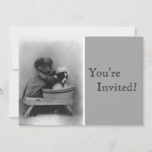Vintage-Welpen-Bad-Geburtstag Einladung