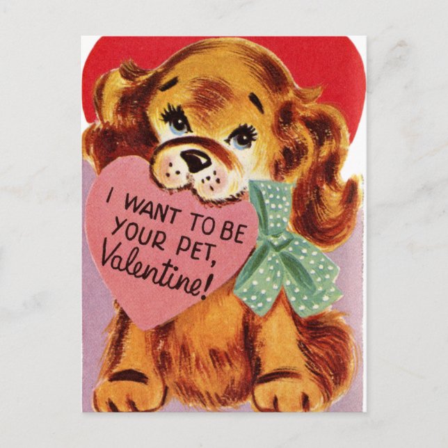 Vintage Welpen HerzValentine Feiertagspostkarte (Vorderseite)