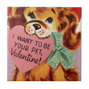 Vintage Welpen HerzValentine Fliese