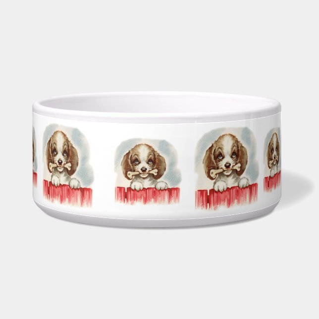 Vintage Welpenart Welpe mit Knochen Napf (Rechts)