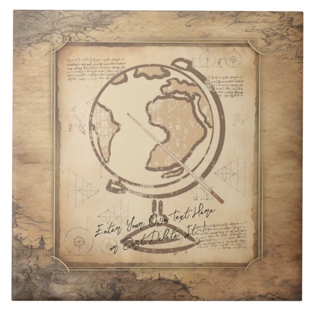 Vintage Welt. Geschenk für Geografie und Geschicht Fliese (Vorderseite)