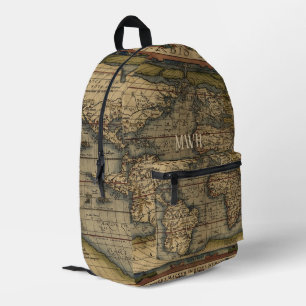 Vintage Weltatlas Historische Monogramm-Karte Bedruckter Rucksack