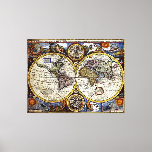 Vintage Weltkarte (1626) - Stilisiert Leinwanddruck (Vorderseite)