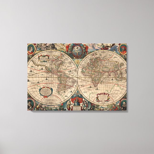 Vintage Weltkarte (1641) Leinwanddruck (Vorderseite)