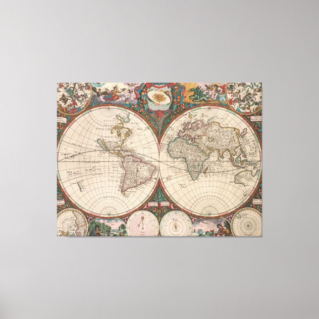 Vintage Weltkarte (1665) 2 Leinwanddruck (Vorderseite)